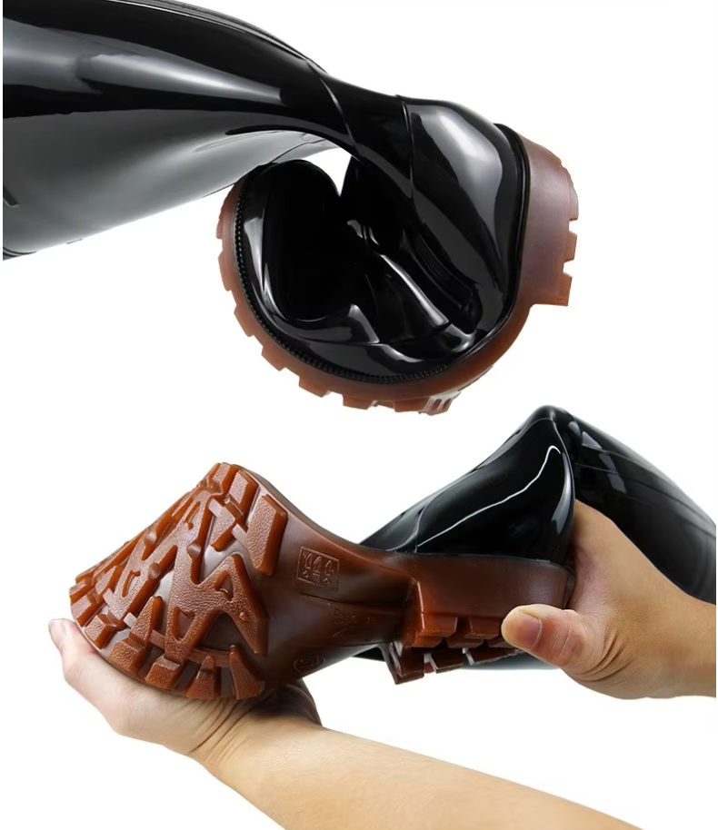 flexible-pvc-rain-boots-brown-non-slip-rugged-outsole